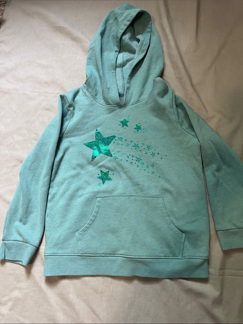 Cat & Jack Mint Green Hoodie with Glitter Star Design Girls 10/12